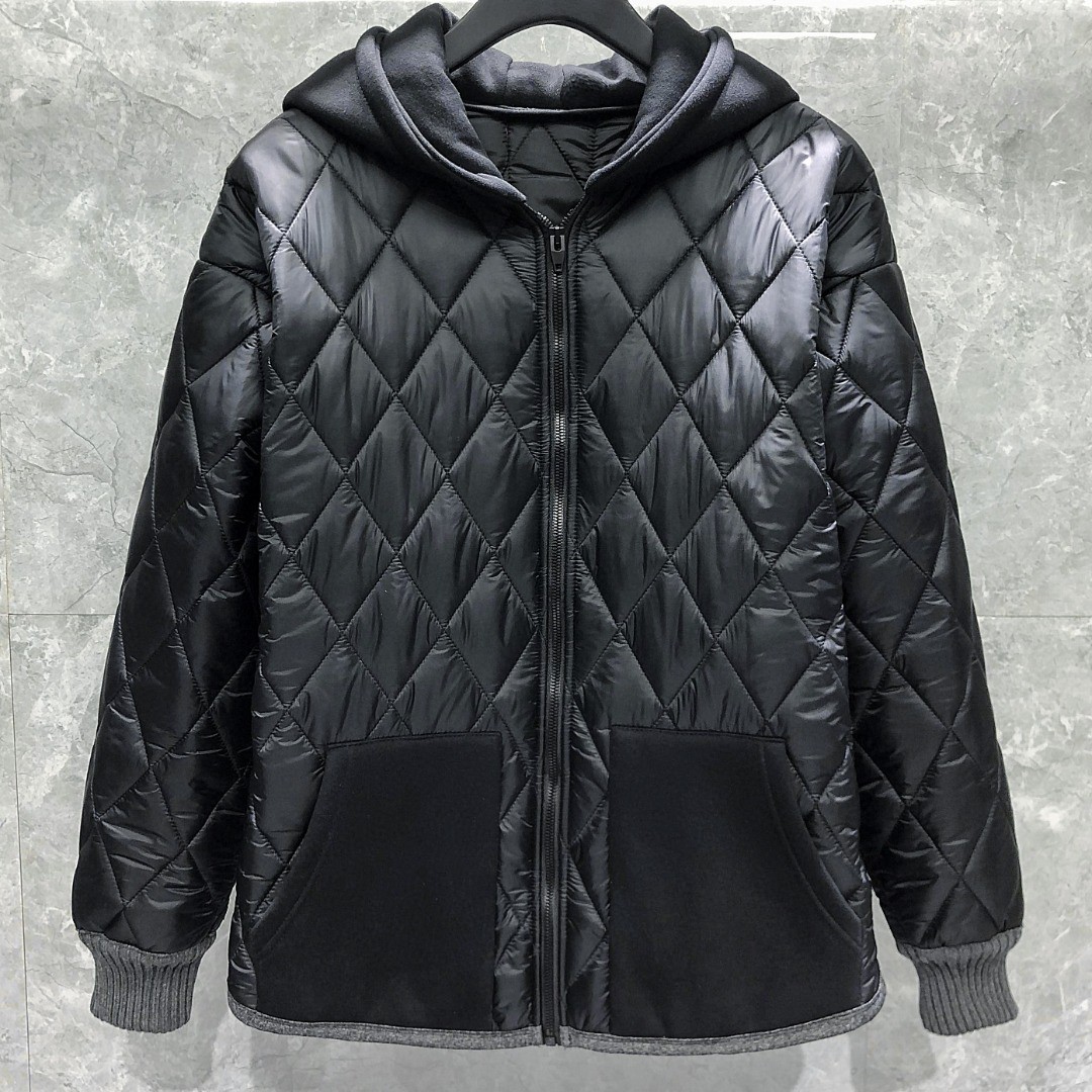 THOM BROWNE 背后织带拼接拉链连帽卫衣 棉服 外套 夹克 长袖 灰色 黑色