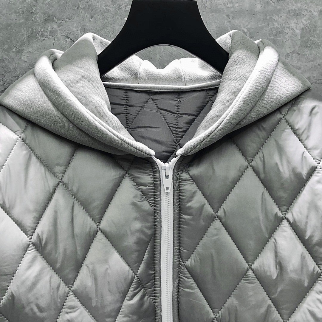 THOM BROWNE 背后织带拼接拉链连帽卫衣 棉服 外套 夹克 长袖 灰色 黑色