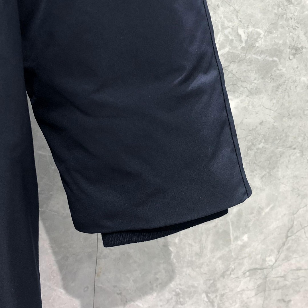 THOM BROWNE 白色四条杠连帽拉链长款羽绒服 外套 夹克 长袖 藏青色 FOD062X-07483-415