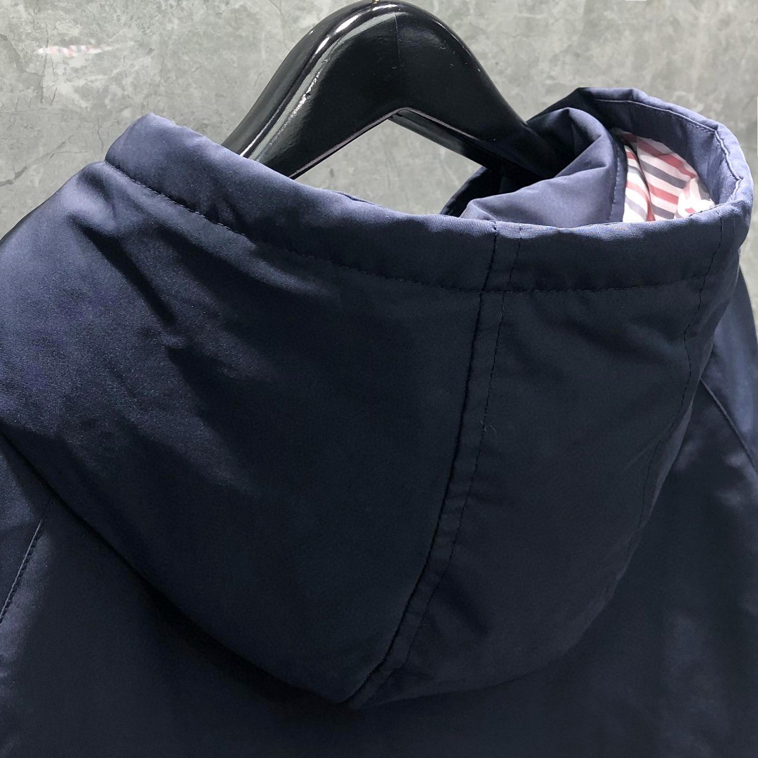 THOM BROWNE 双袖织带连帽拉链长款羽绒服 外套 夹克 长袖 藏青色 