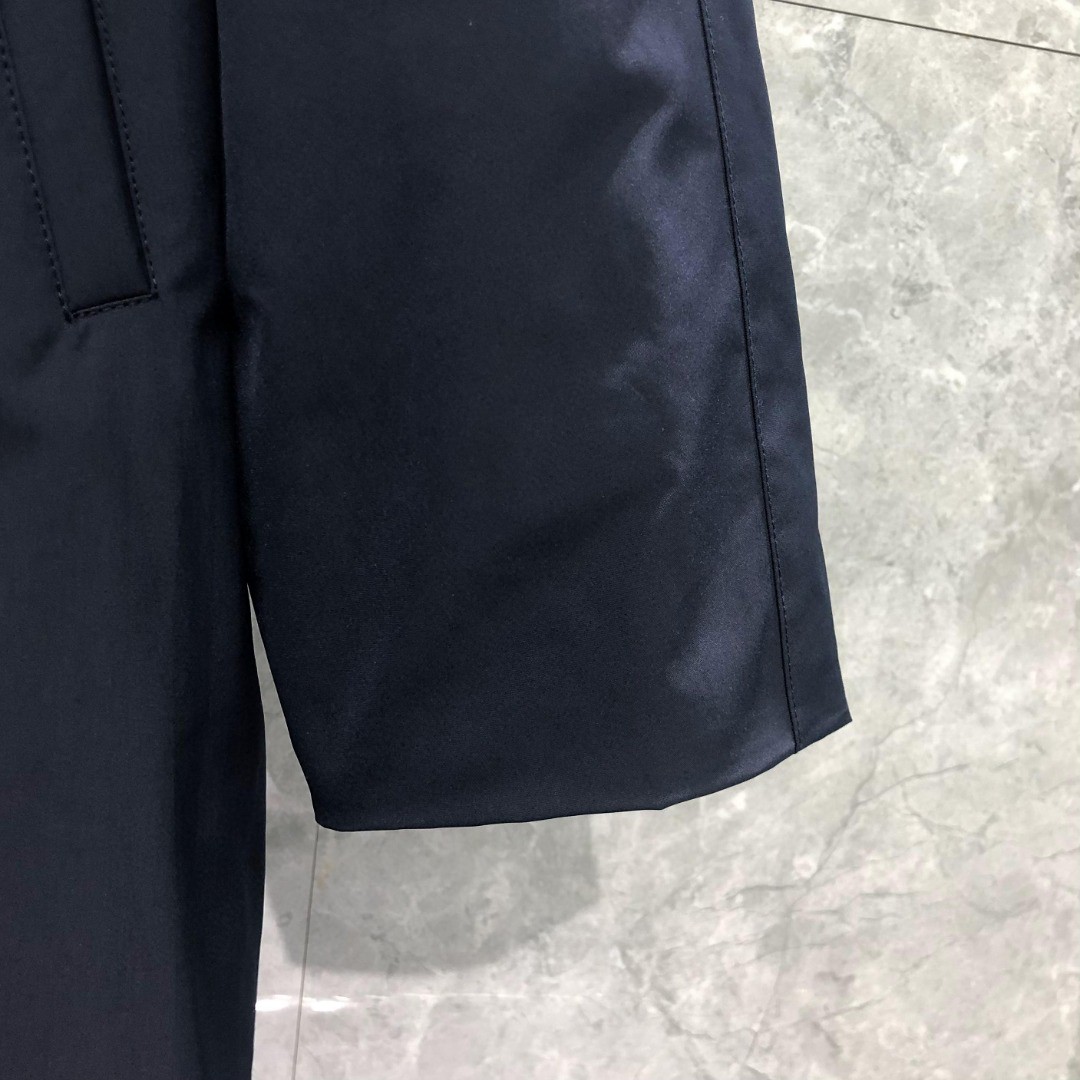 THOM BROWNE 双袖织带连帽拉链长款羽绒服 外套 夹克 长袖 藏青色 