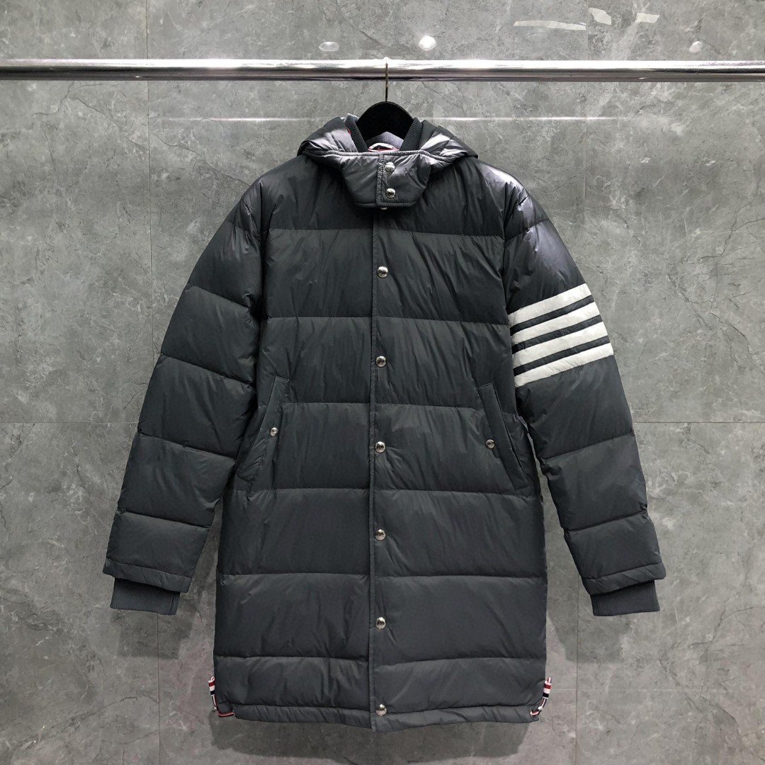 THOM BROWNE 四条杠连帽长款羽绒服 外套 夹克 长袖 藏青色 灰色 白色