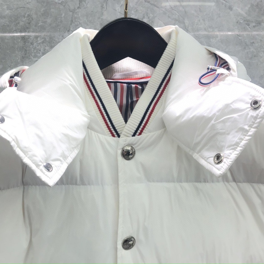 THOM BROWNE 四条杠连帽长款羽绒服 外套 夹克 长袖 藏青色 灰色 白色