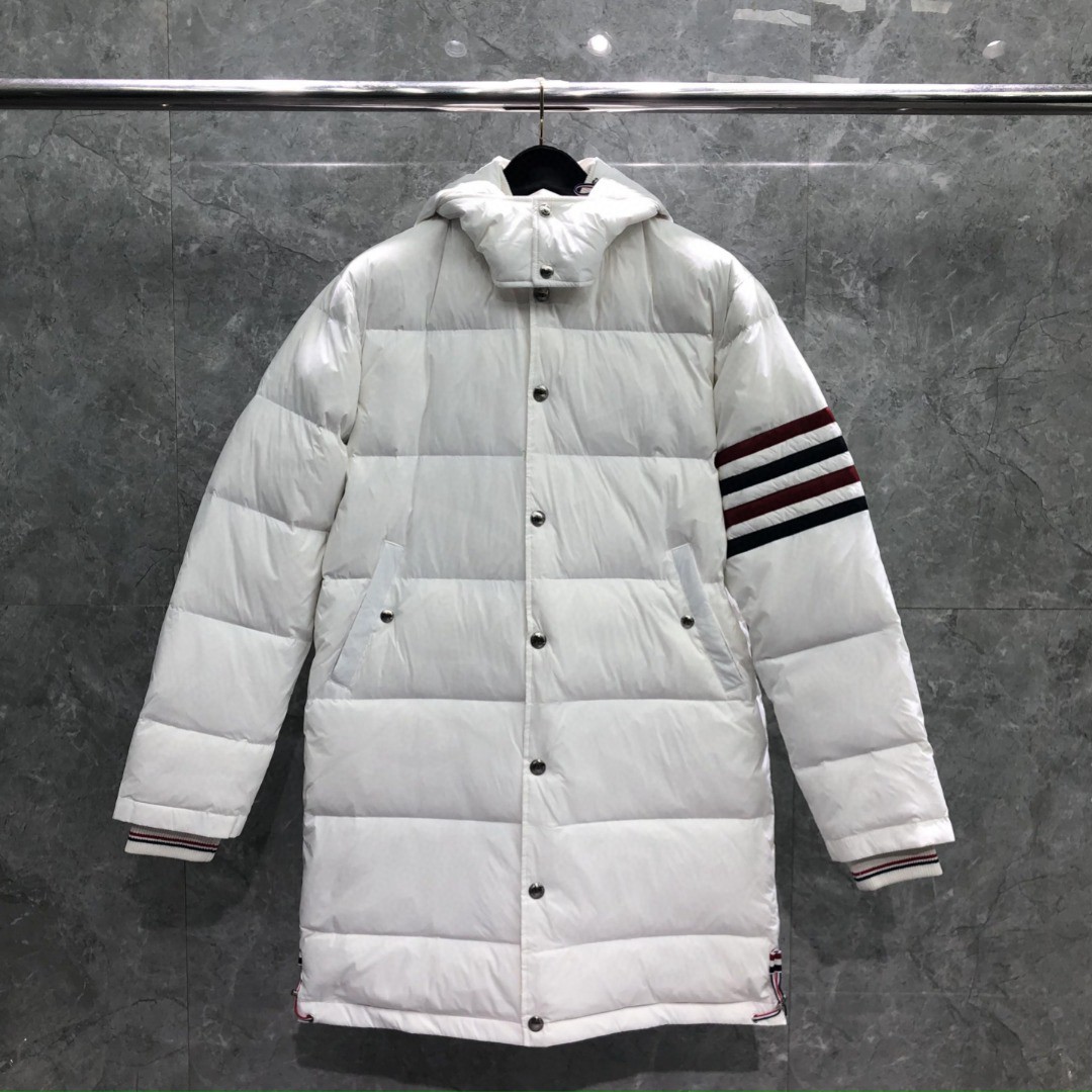 THOM BROWNE 四条杠连帽长款羽绒服 外套 夹克 长袖 藏青色 灰色 白色