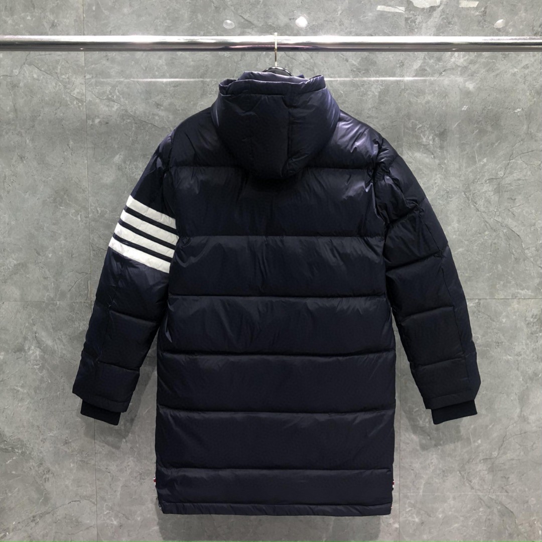 THOM BROWNE 四条杠连帽长款羽绒服 外套 夹克 长袖 藏青色 灰色 白色