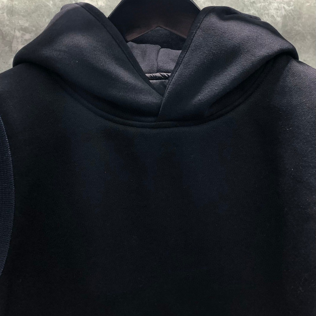 THOM BROWNE 针织条纹拼接连帽加绒卫衣 外套 长袖 黑色 卡其色