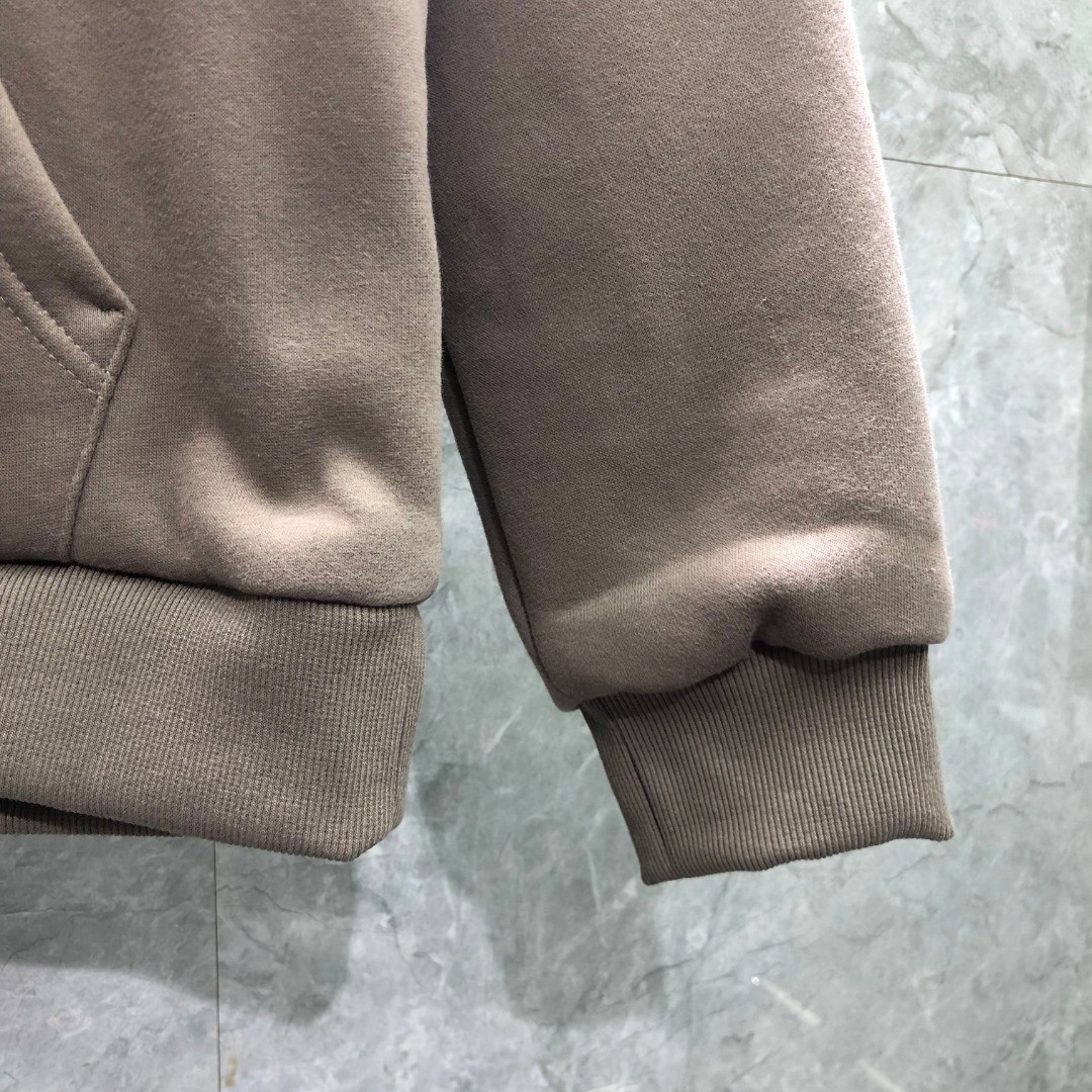 THOM BROWNE 针织条纹拼接连帽加绒卫衣 外套 长袖 黑色 卡其色