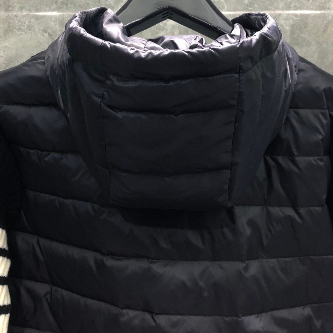 THOM BROWNE 羊毛针织拼接羽绒连帽拉链外套 夹克 长袖 女款 白色 灰色 黑色