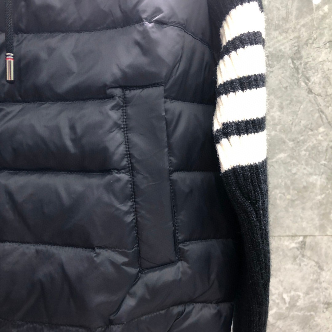 THOM BROWNE 羊毛针织拼接羽绒连帽拉链外套 夹克 长袖 女款 白色 灰色 黑色