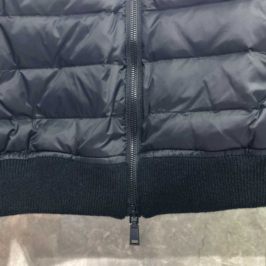 THOM BROWNE 羊毛针织拼接羽绒连帽拉链外套 夹克 长袖 女款 白色 灰色 黑色