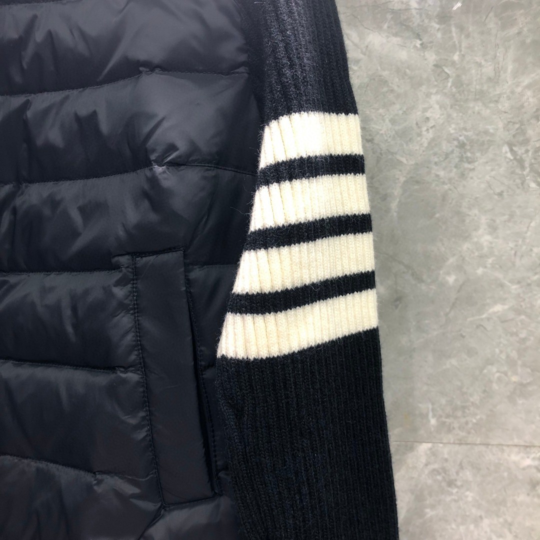 THOM BROWNE 羊毛针织拼接羽绒连帽拉链外套 夹克 长袖 女款 白色 灰色 黑色