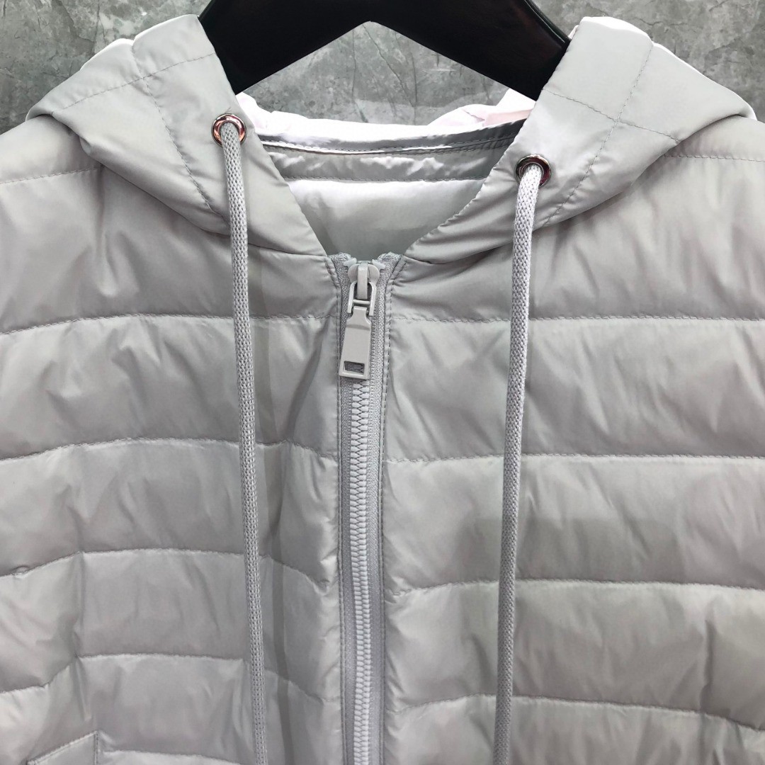 THOM BROWNE 羊毛针织拼接羽绒连帽拉链外套 夹克 长袖 女款 白色 灰色 黑色