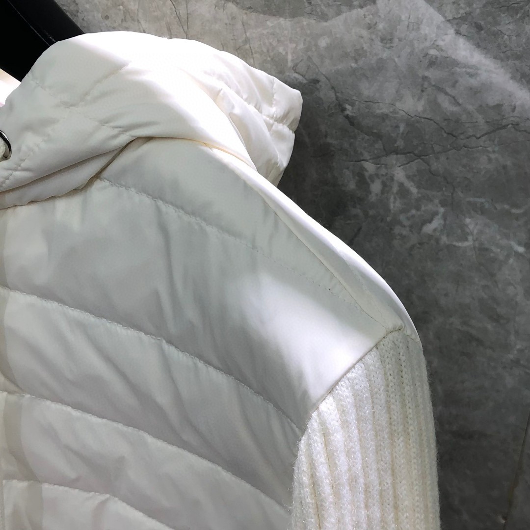 THOM BROWNE 羊毛针织拼接羽绒连帽拉链外套 夹克 长袖 女款 白色 灰色 黑色