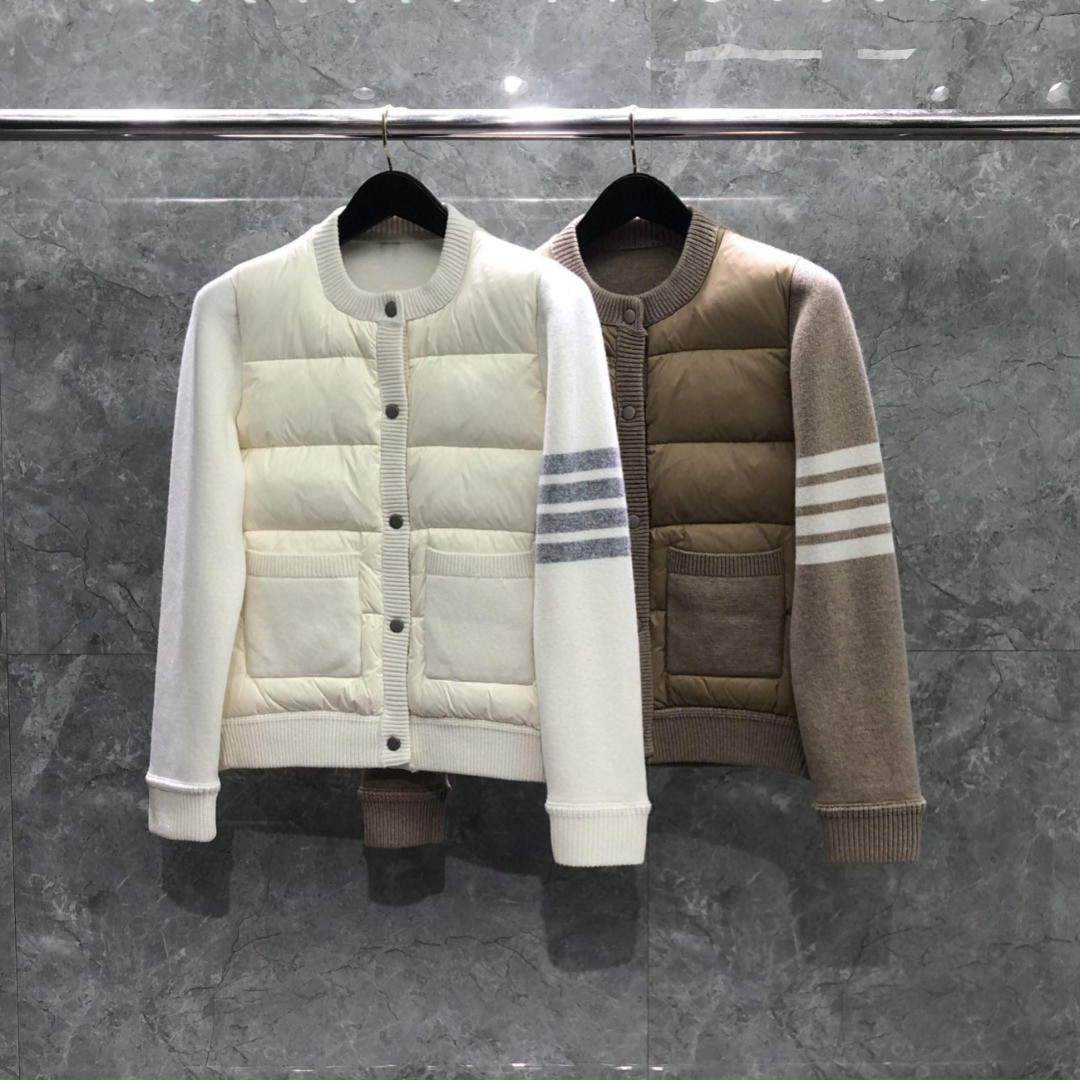 THOM BROWNE 羊毛针织拼接羽绒外套 夹克 长袖 女款 白色 卡其色