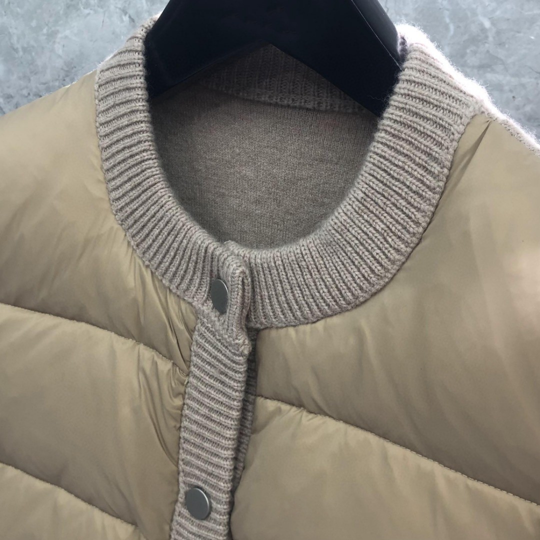 THOM BROWNE 羊毛针织拼接羽绒外套 夹克 长袖 女款 白色 卡其色