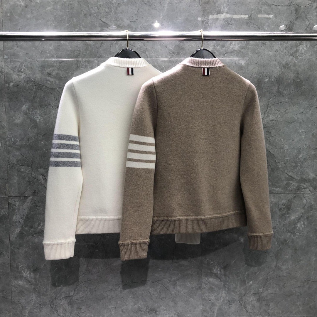 THOM BROWNE 羊毛针织拼接羽绒外套 夹克 长袖 女款 白色 卡其色