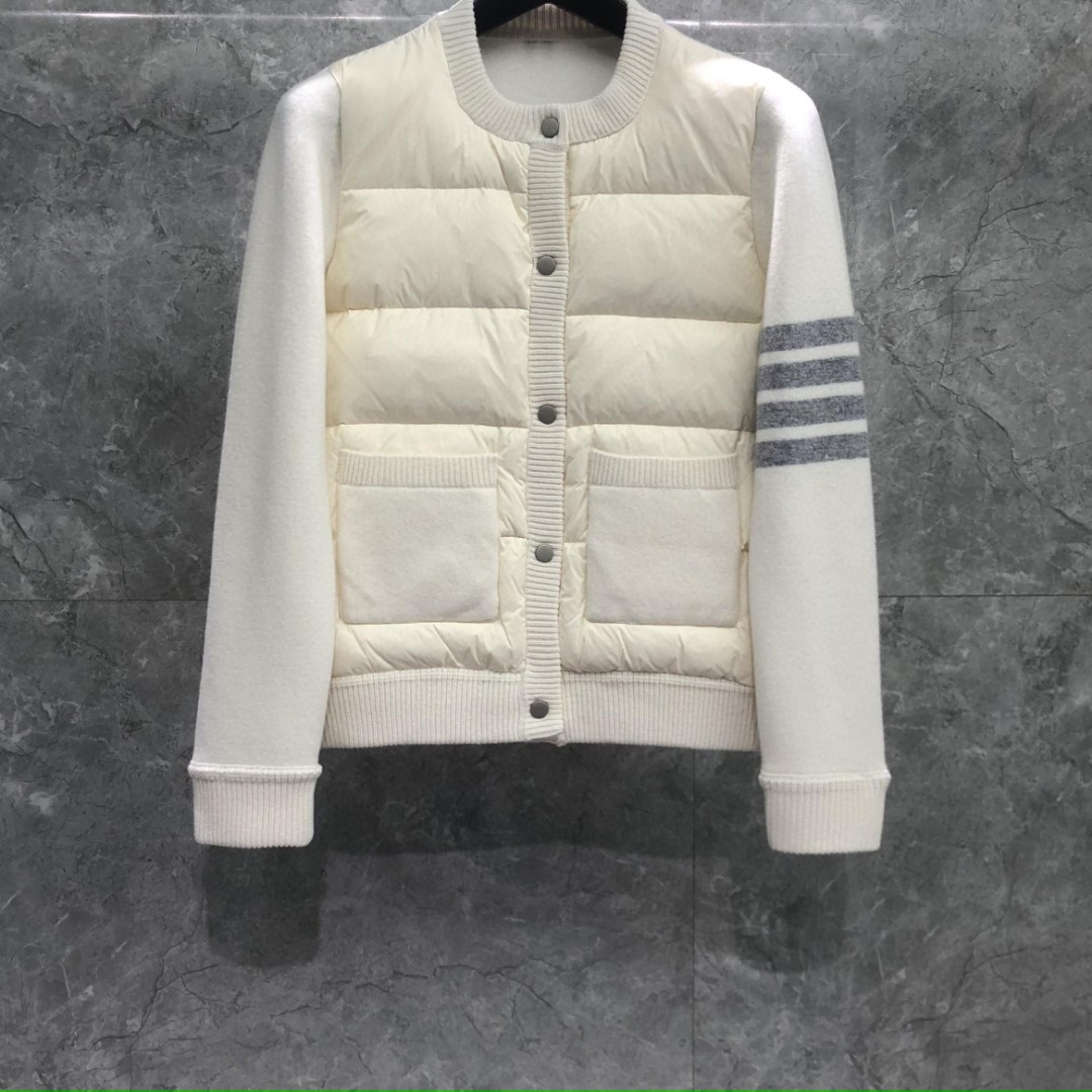 THOM BROWNE 羊毛针织拼接羽绒外套 夹克 长袖 女款 白色 卡其色