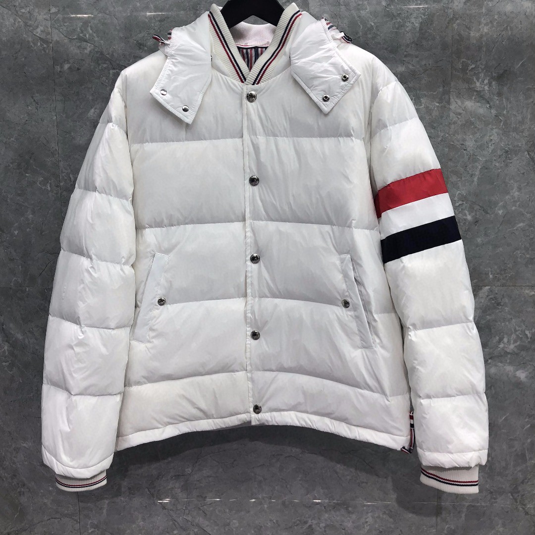 THOM BROWNE 三条杠连帽羽绒服 外套 夹克 长袖 藏青色 灰色 白色