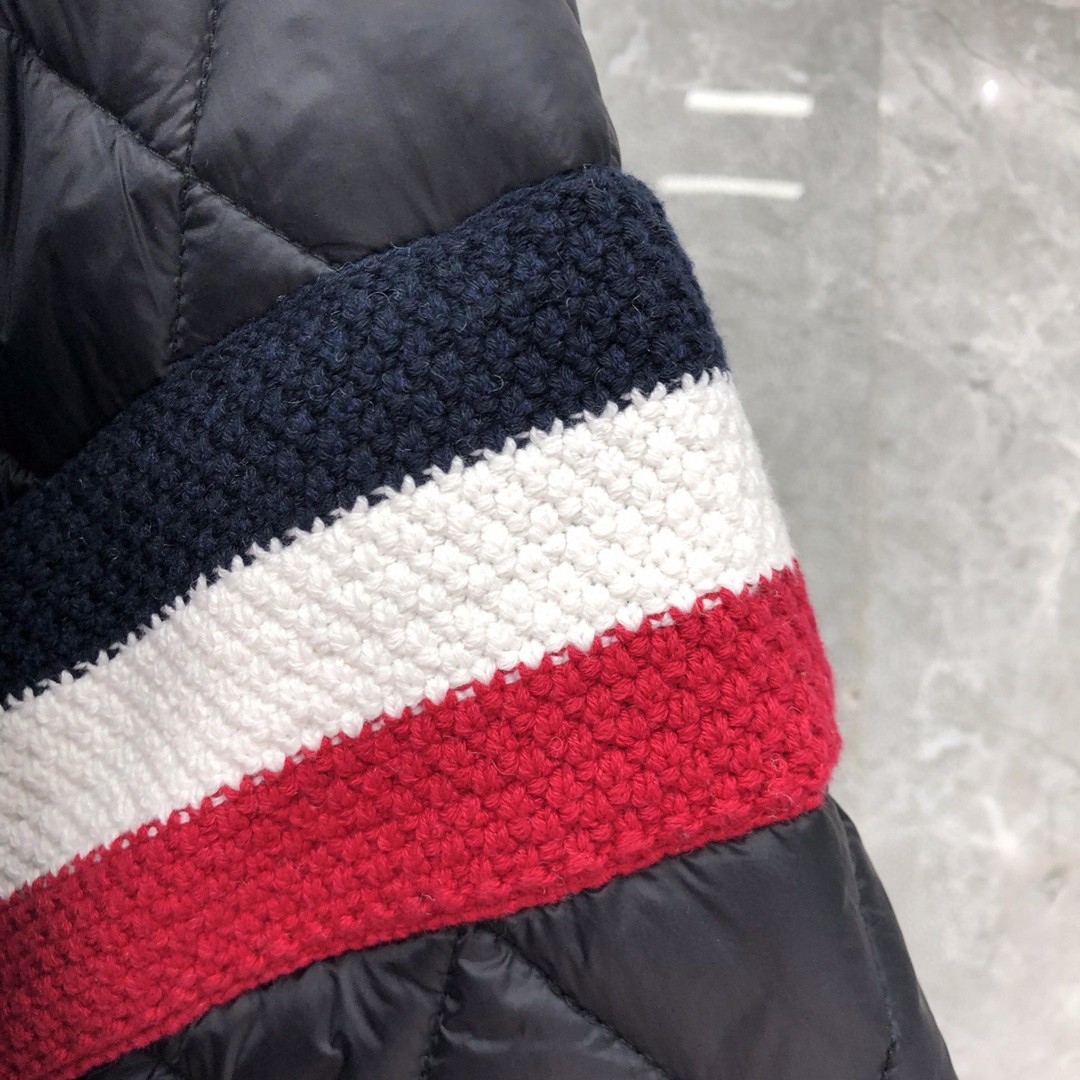 THOM BROWNE 彩色三条杠高领菱格纹棉服 外套 长袖 保暖 灰色 黑色