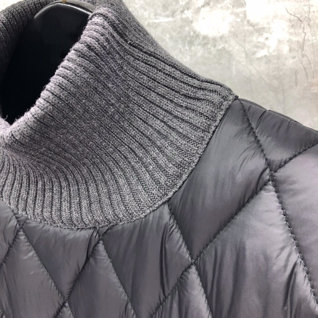 THOM BROWNE 彩色三条杠高领菱格纹棉服 外套 长袖 保暖 灰色 黑色