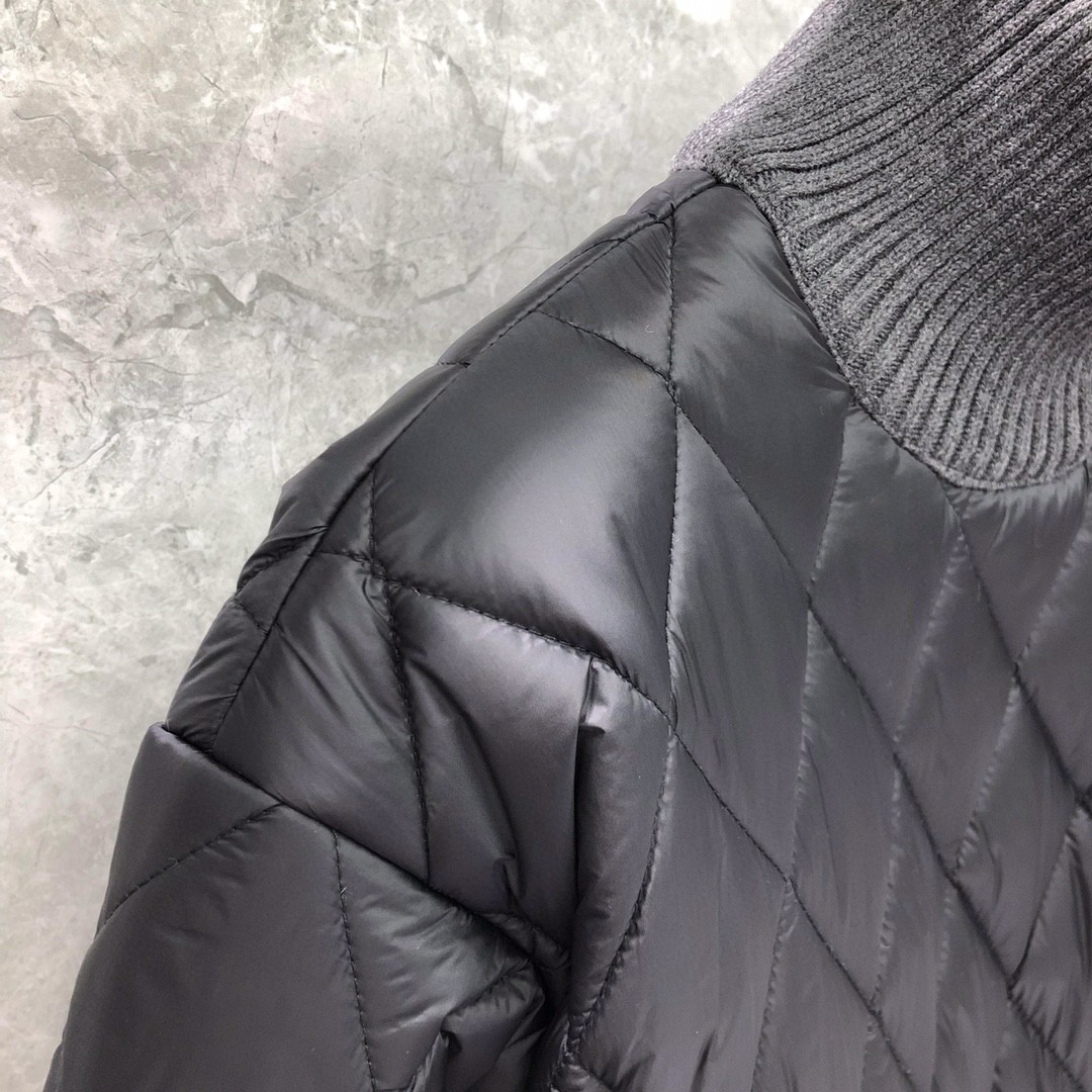THOM BROWNE 彩色三条杠高领菱格纹棉服 外套 长袖 保暖 灰色 黑色