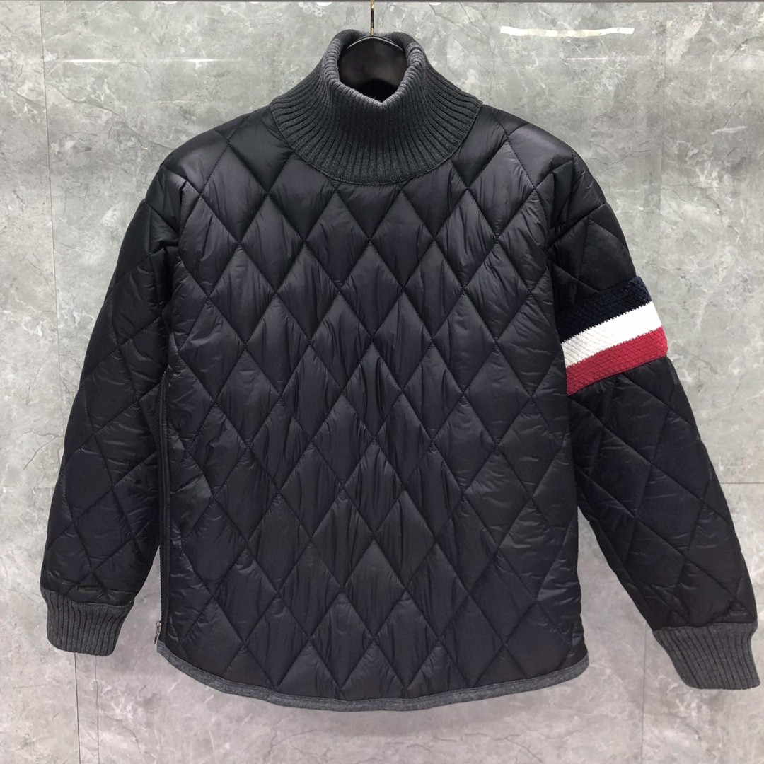 THOM BROWNE 彩色三条杠高领菱格纹棉服 外套 长袖 保暖 灰色 黑色