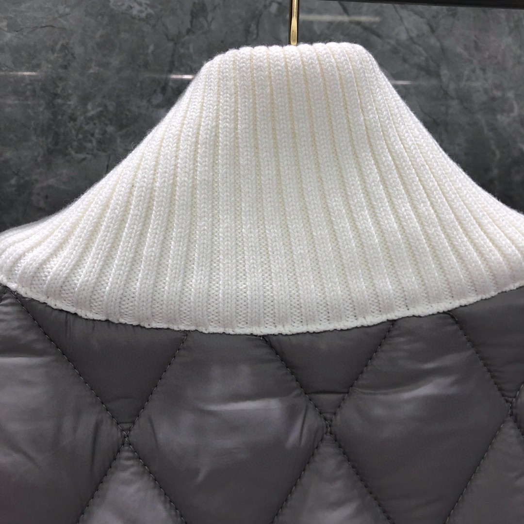 THOM BROWNE 彩色三条杠高领菱格纹棉服 外套 长袖 保暖 灰色 黑色