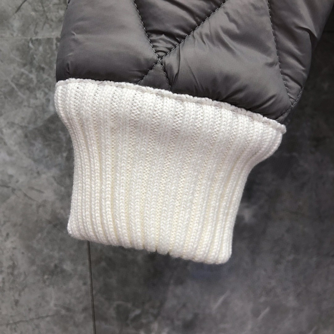 THOM BROWNE 彩色三条杠高领菱格纹棉服 外套 长袖 保暖 灰色 黑色