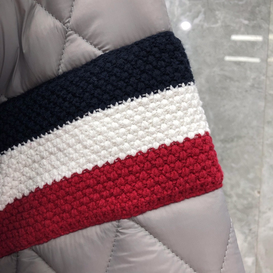 THOM BROWNE 彩色三条杠高领菱格纹棉服 外套 长袖 保暖 灰色 黑色