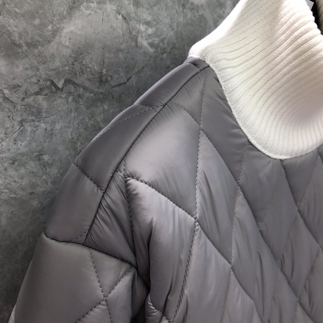 THOM BROWNE 彩色三条杠高领菱格纹棉服 外套 长袖 保暖 灰色 黑色