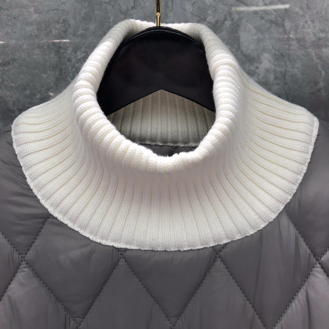 THOM BROWNE 彩色三条杠高领菱格纹棉服 外套 长袖 保暖 灰色 黑色