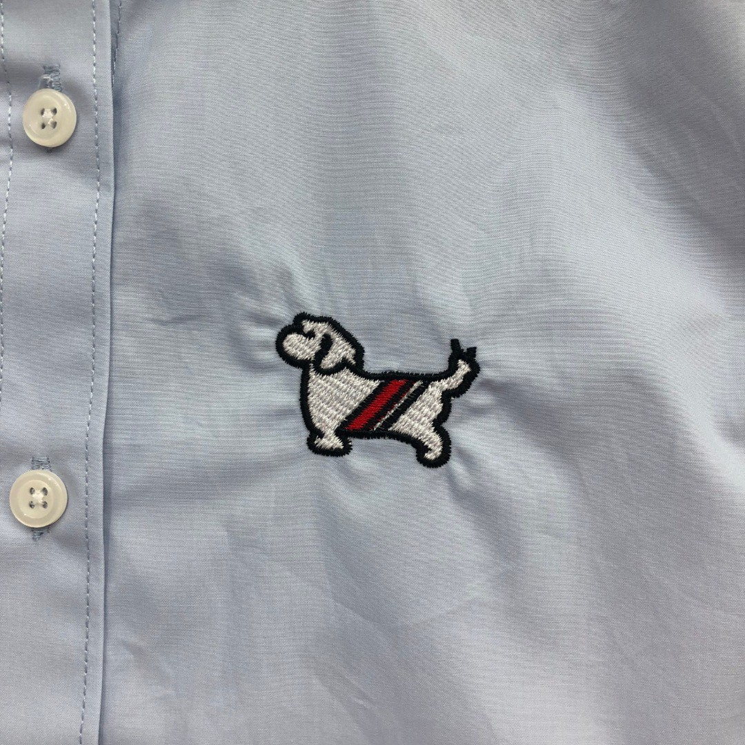 THOM BROWNE 小狗刺绣图案短款衬衫 外套 长袖 蓝色 白色