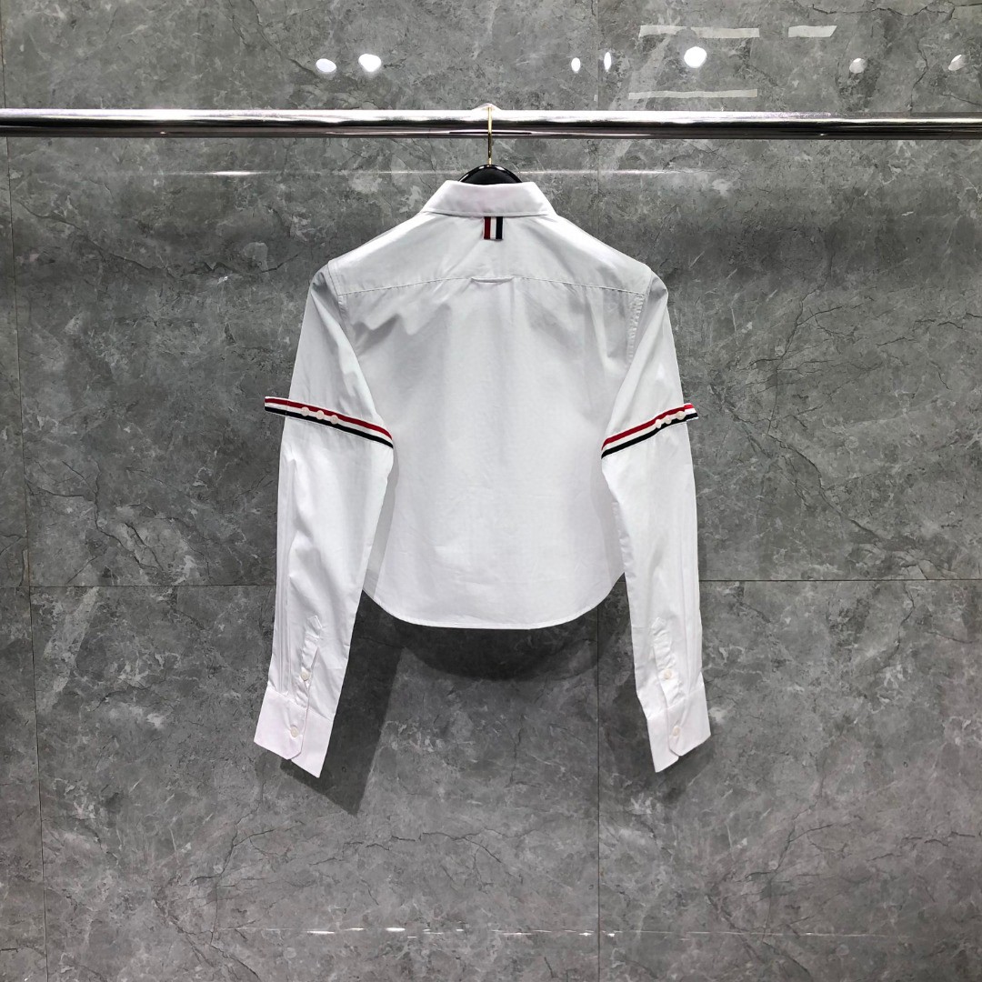 THOM BROWNE 小狗刺绣图案短款衬衫 外套 长袖 蓝色 白色