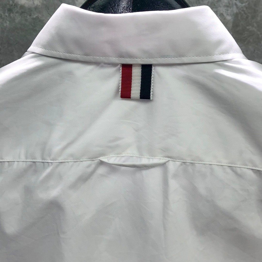 THOM BROWNE 小狗刺绣图案短款衬衫 外套 长袖 蓝色 白色