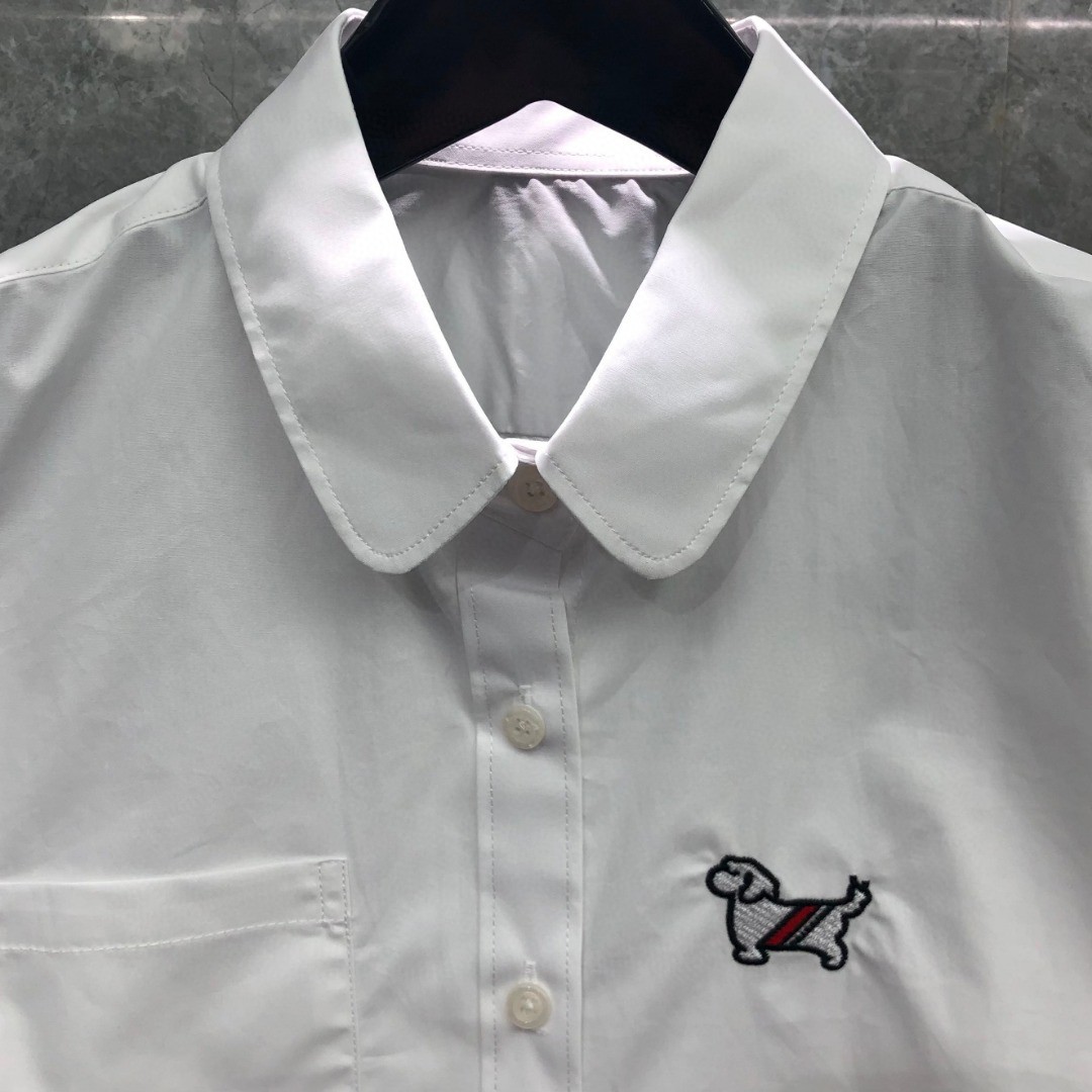 THOM BROWNE 小狗刺绣图案短款衬衫 外套 长袖 蓝色 白色