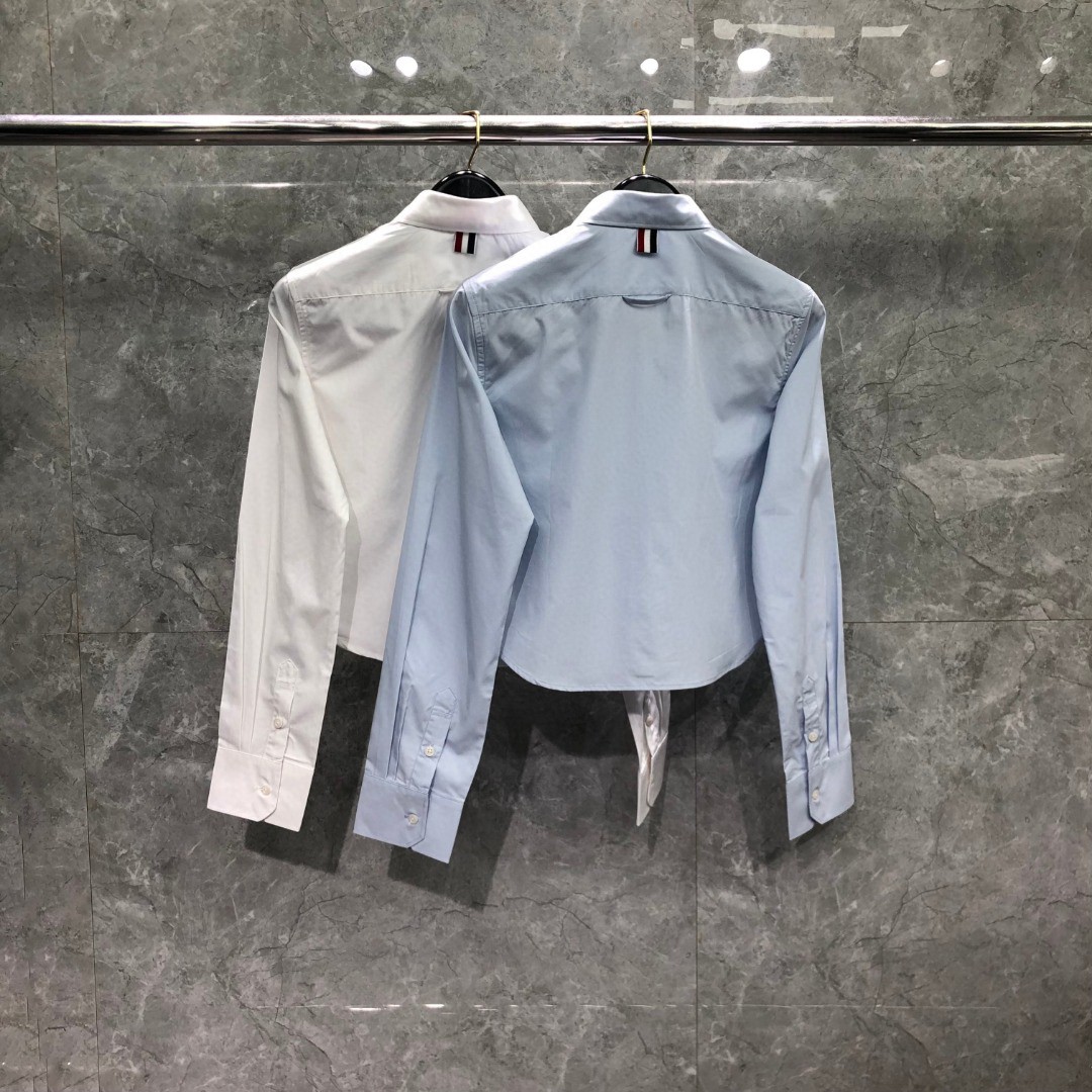 THOM BROWNE 纯色贴标短款衬衫 外套 长袖 女款 蓝色 白色 FLL164A03113480
