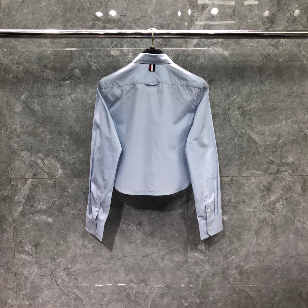THOM BROWNE 纯色贴标短款衬衫 外套 长袖 女款 蓝色 白色 FLL164A03113480