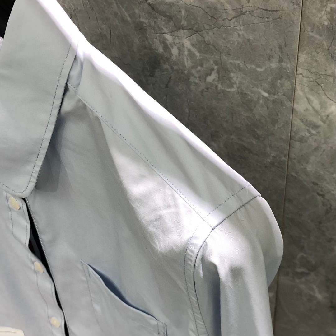 THOM BROWNE 纯色贴标短款衬衫 外套 长袖 女款 蓝色 白色 FLL164A03113480