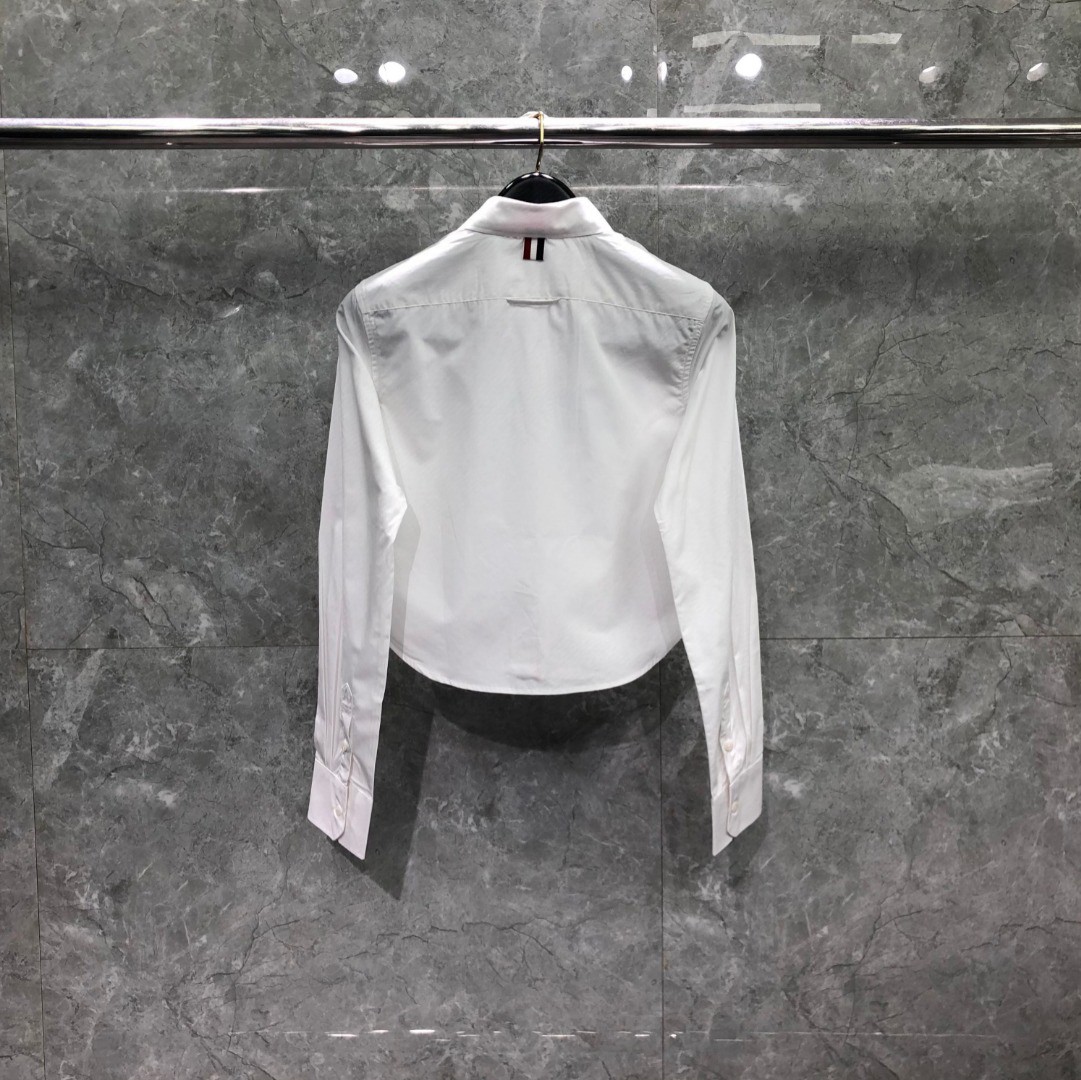 THOM BROWNE 纯色贴标短款衬衫 外套 长袖 女款 蓝色 白色 FLL164A03113480