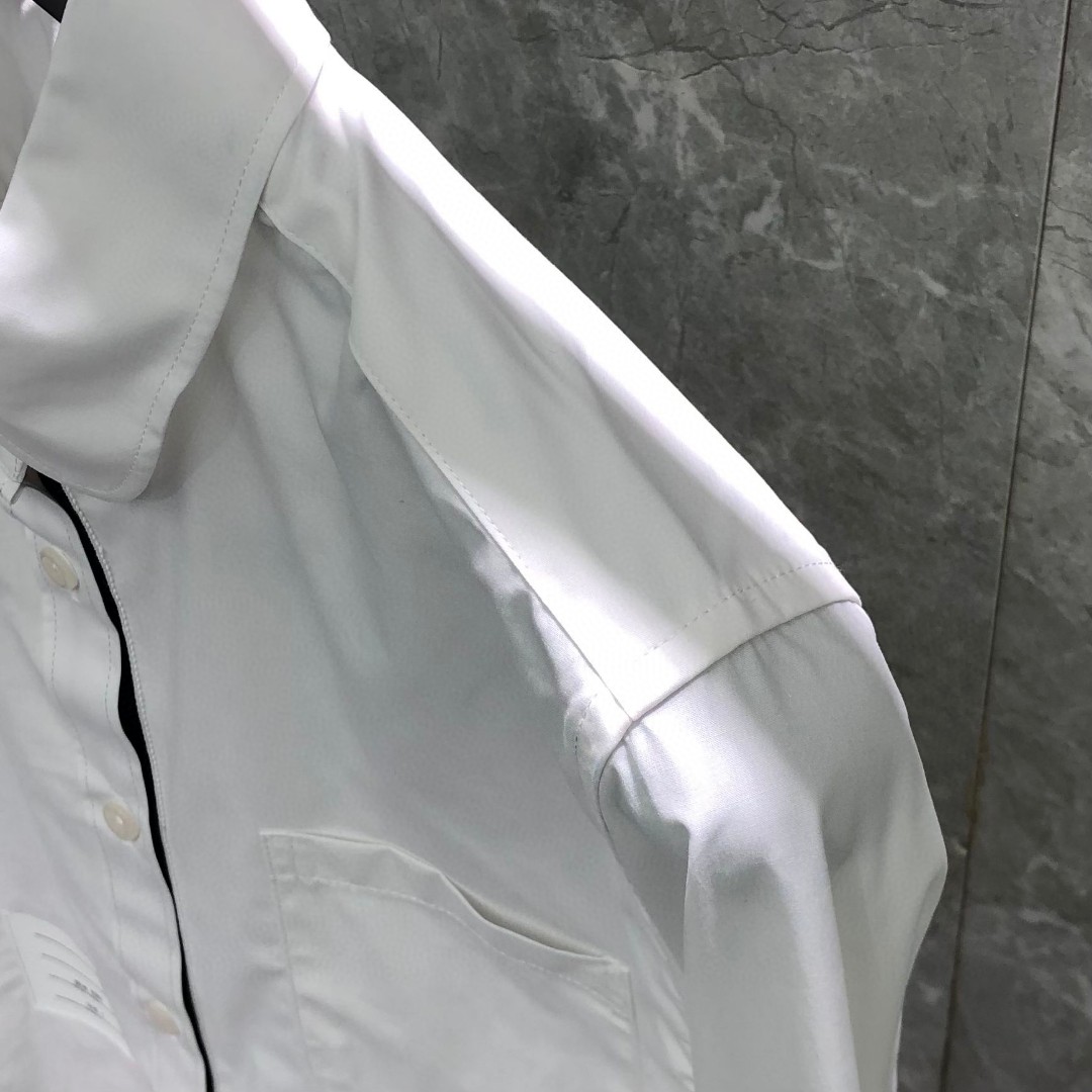 THOM BROWNE 纯色贴标短款衬衫 外套 长袖 女款 蓝色 白色 FLL164A03113480