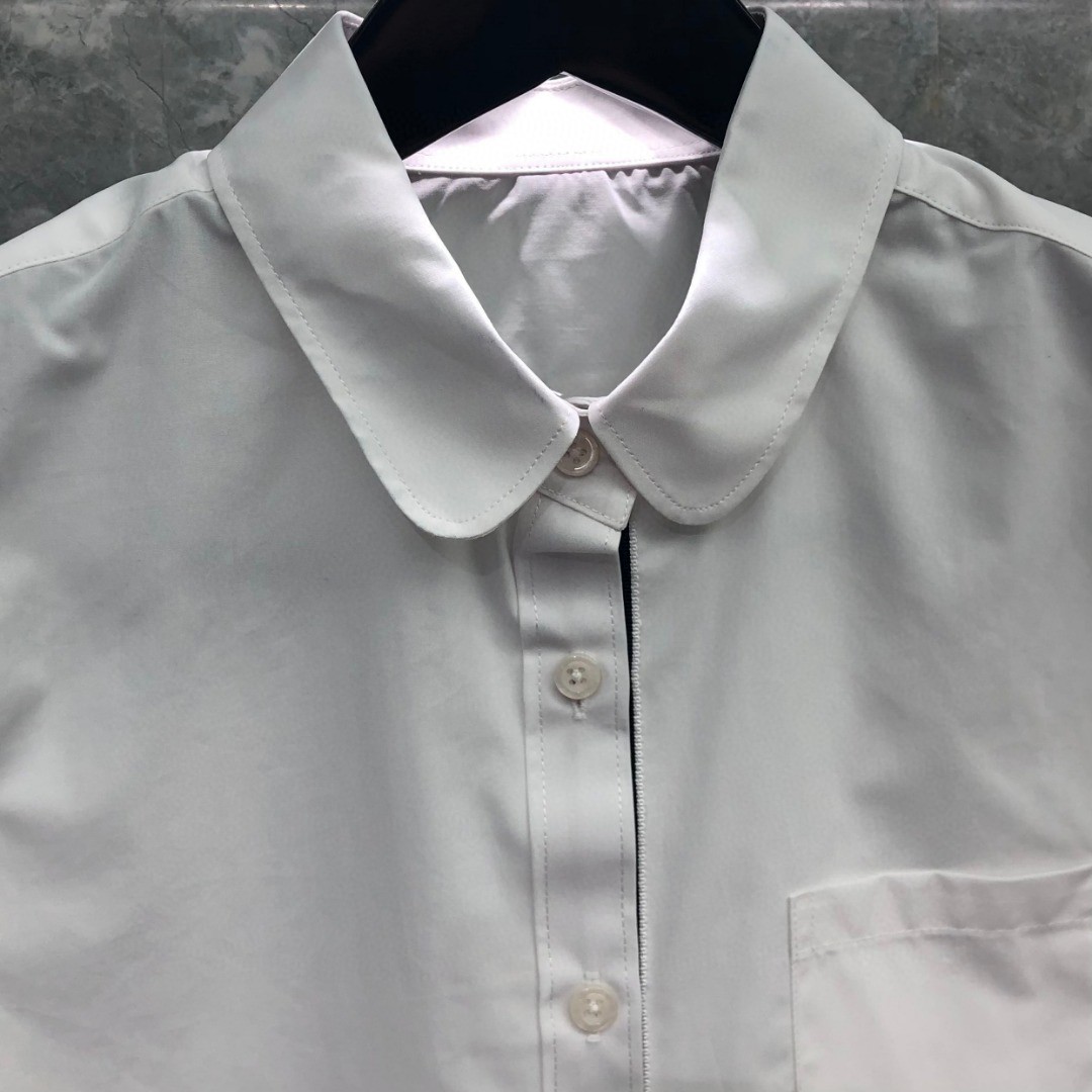 THOM BROWNE 纯色贴标短款衬衫 外套 长袖 女款 蓝色 白色 FLL164A03113480