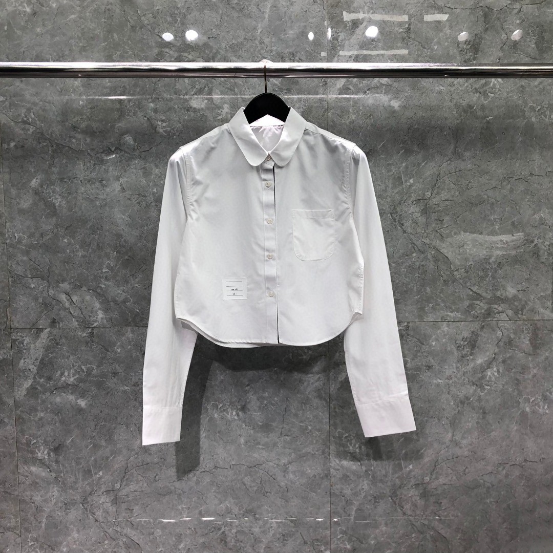 THOM BROWNE 纯色贴标短款衬衫 外套 长袖 女款 蓝色 白色 FLL164A03113480