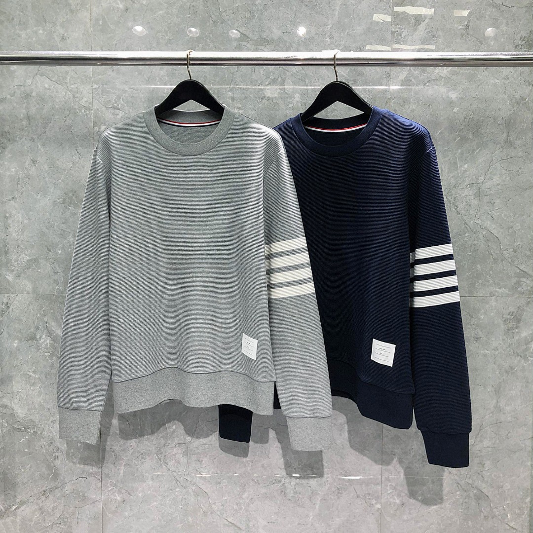 THOM BROWNE 白色四条杠圆领卫衣 套头 长袖 灰色 藏青色 MJT330A-08138-055