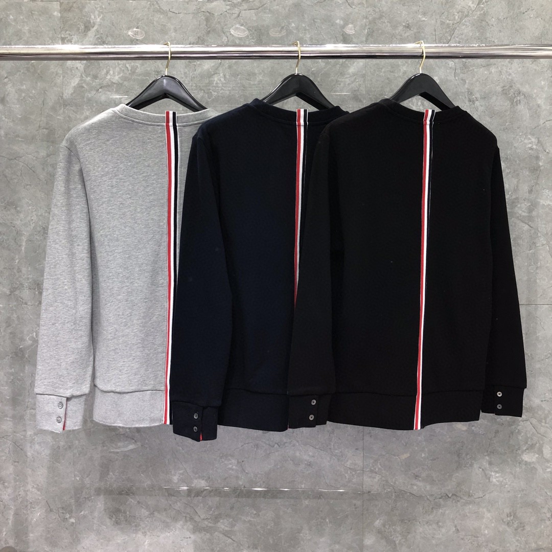 THOM BROWNE 后背织带圆领卫衣 套头 长袖 灰色 宝蓝色 黑色 MJT085A-03377-055