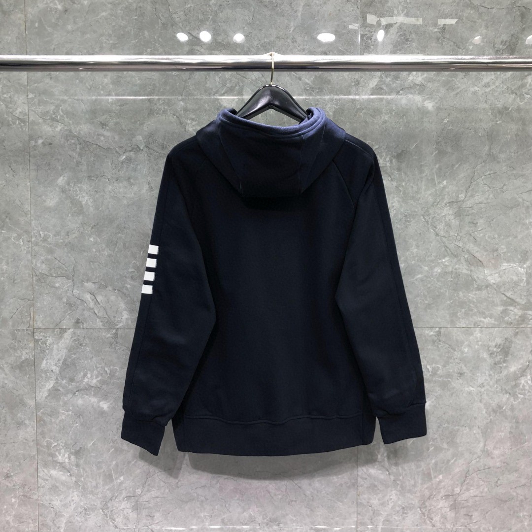 THOM BROWNE 袖子白色四杠拉链连帽卫衣 长袖 外套 灰色 藏青色 黑色 