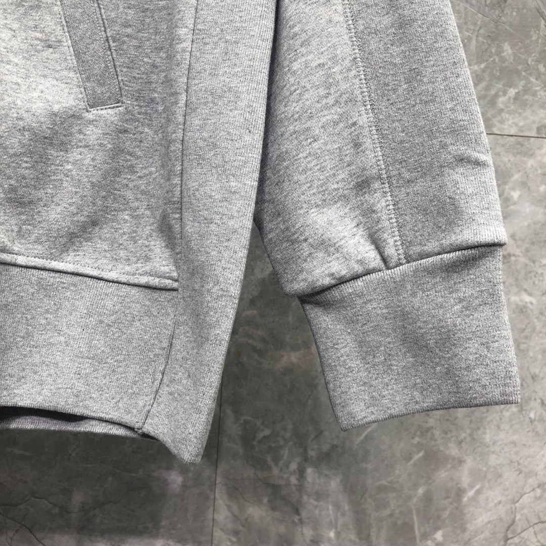 THOM BROWNE 袖子白色四杠拉链连帽卫衣 长袖 外套 灰色 藏青色 黑色 