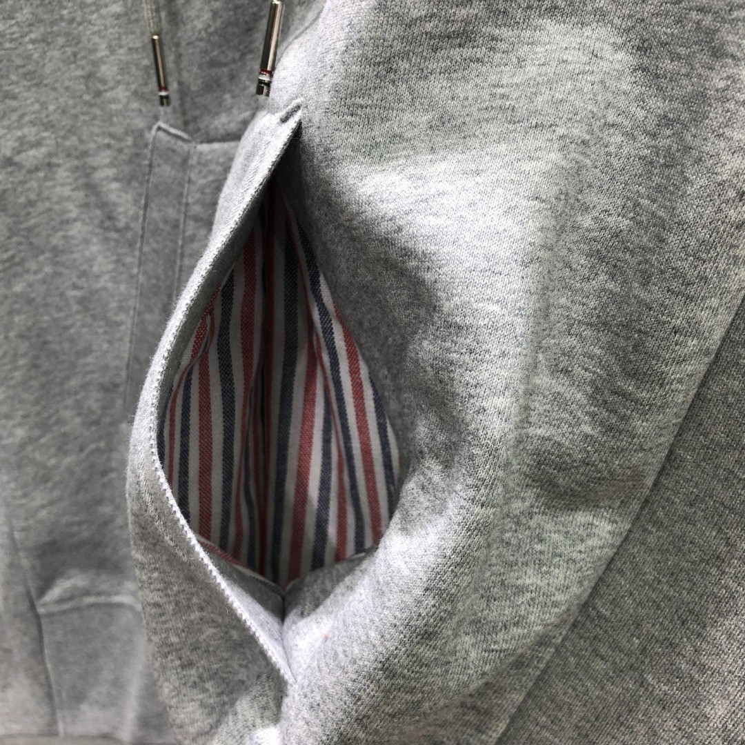 THOM BROWNE 袖子白色四杠拉链连帽卫衣 长袖 外套 灰色 藏青色 黑色 