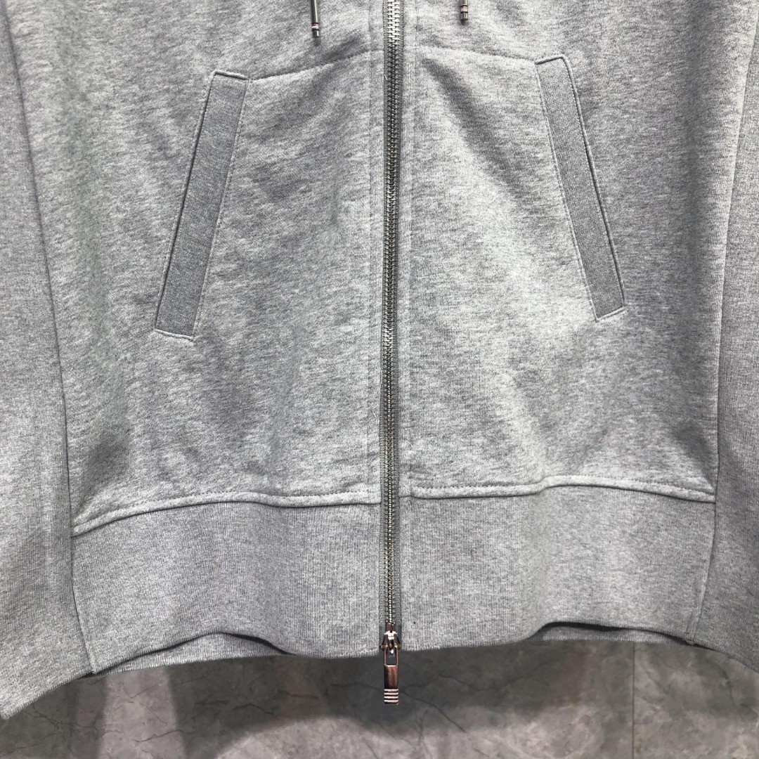 THOM BROWNE 袖子白色四杠拉链连帽卫衣 长袖 外套 灰色 藏青色 黑色 