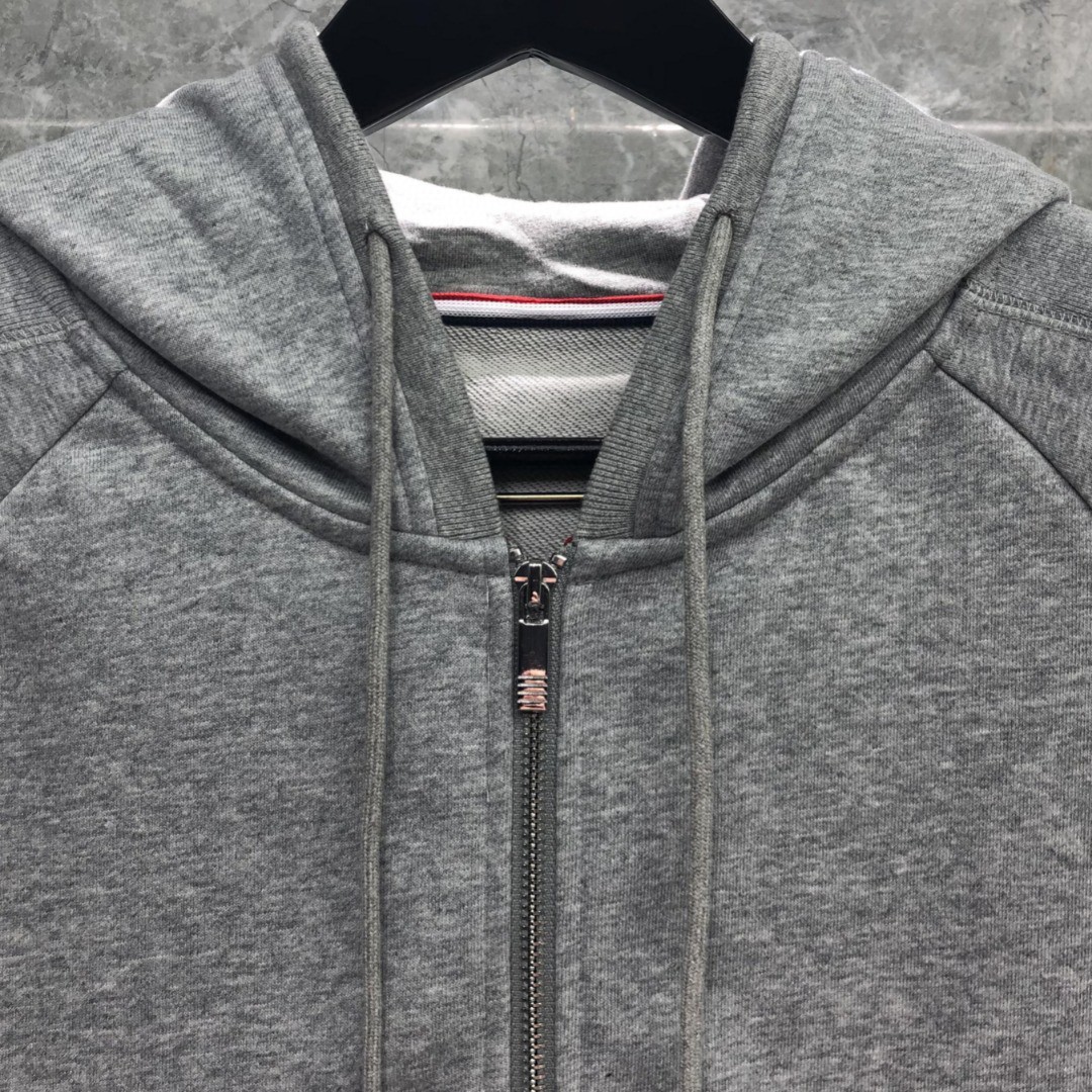 THOM BROWNE 袖子白色四杠拉链连帽卫衣 长袖 外套 灰色 藏青色 黑色 