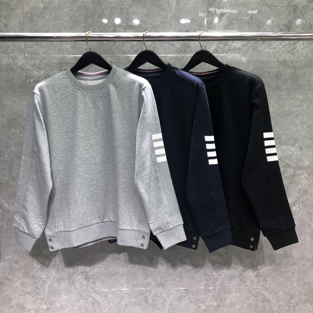 THOM BROWNE 白色袖子四杠圆领卫衣 套头 长袖 灰色 藏青色 黑色 